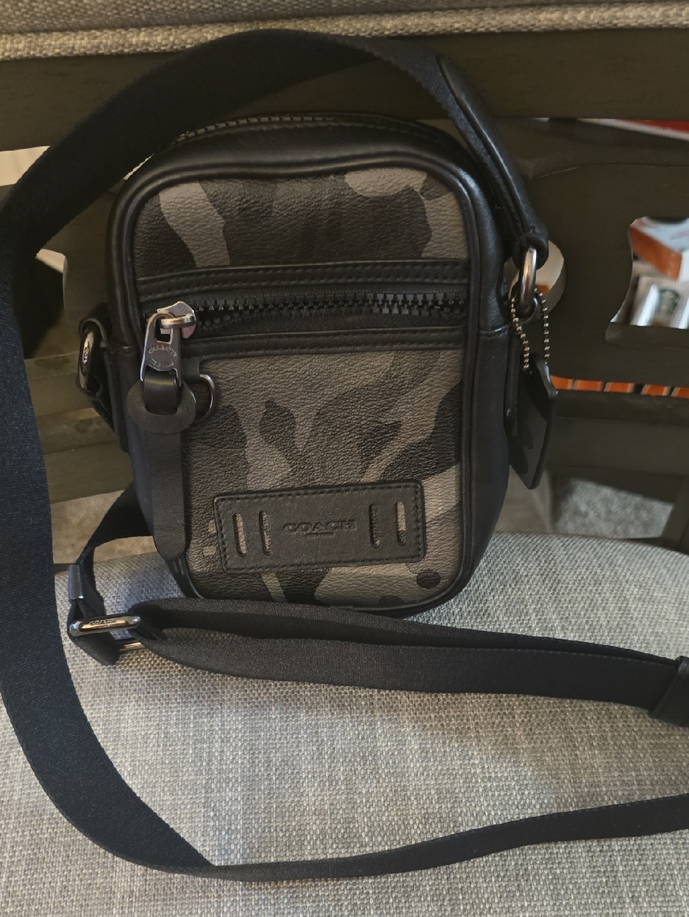 Coach Women's Gray and Black Camouflage Crossbody Messenger Bag